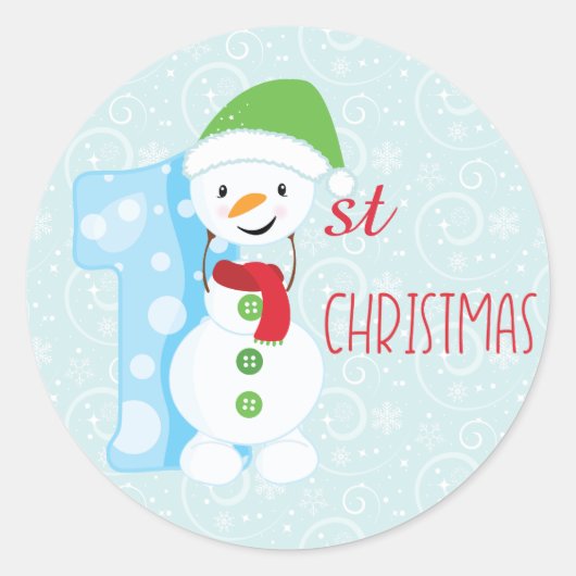 Snowman Eerste Kerstmis Ronde Sticker (Voorkant)