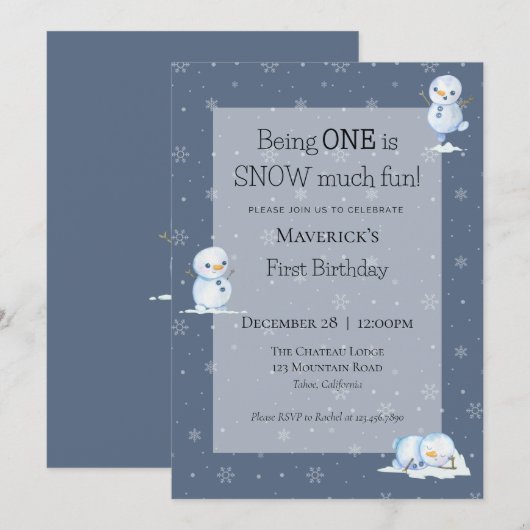 Snowman eerste verjaardag uitnodiging (Voorkant / Achterkant)