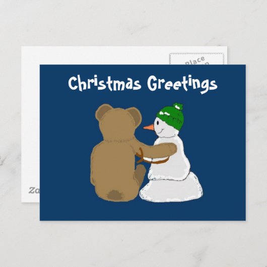 Snowman en Beer vrienden Feestdagenkaart (Voorkant / Achterkant)