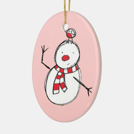 Snowman en Bird Ceramic Ornament (Links)