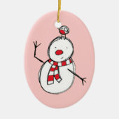 Snowman en Bird Ceramic Ornament (Voorkant)