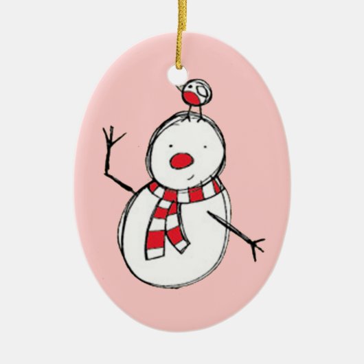 Snowman en Bird Ceramic Ornament (Voorkant)
