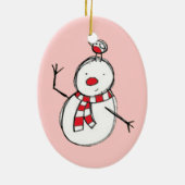 Snowman en Bird Ceramic Ornament (Achterkant)