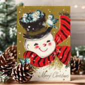  Snowman en Blauwvogels Kerstmis Feestdagen Kaart