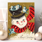  Snowman en Blauwvogels Kerstmis Feestdagen Kaart