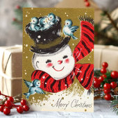  Snowman en Blauwvogels Kerstmis Feestdagen Kaart