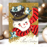 Snowman en Blauwvogels Kerstmis Feestdagen Kaart<br><div class="desc">Snowman en Blauwvogels zijn vrolijk kerstfeest. Dit ontwerp is voorzien van een sneeuwpop met blauwvogels. Wat een mooie retro vakantie scène. Pas dit aangepaste ontwerp aan met uw eigen binnengroet.</div>