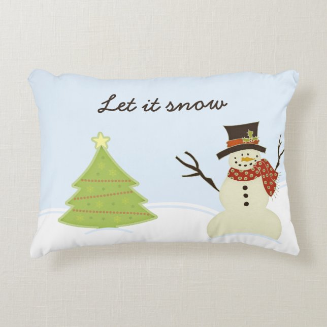 Snowman en Boom Decoratief Kussen (Voorkant)