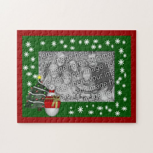 Snowman en Boom Holiday Je foto Legpuzzel (Horizontaal)
