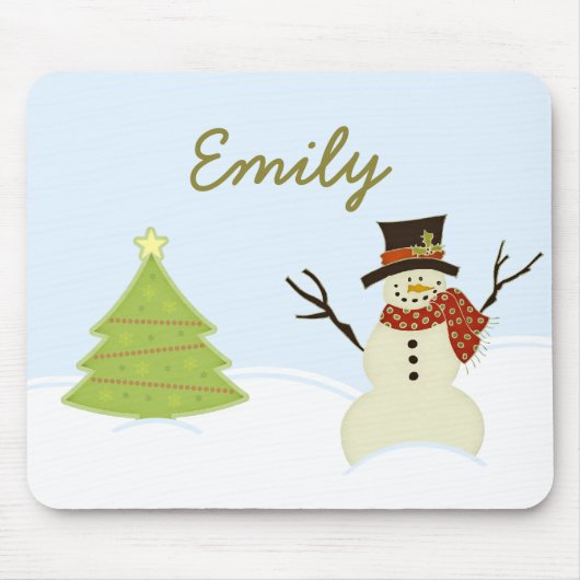 Snowman en Boom-kerstmis Mousepad Muismat (Voorkant)