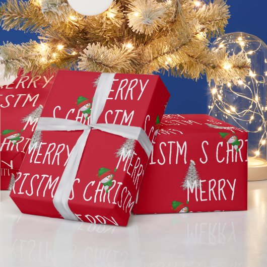 Snowman en Boom met vrolijk kerstfeest Cadeaupapier (Feestdagen)