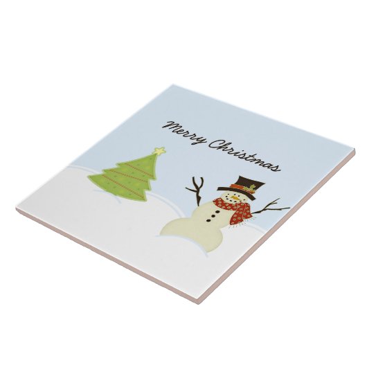 Snowman en Boom Tegeltje (Zijkant)