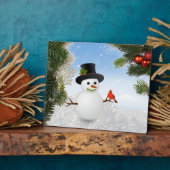 Snowman en Cardinaal Bird Plaque Fotoplaat (Zijkant)