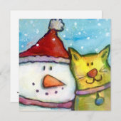 Snowman en Cat Holiday Card Feestdagenkaart (Voorkant / Achterkant)