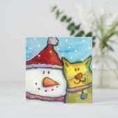 Snowman en Cat Holiday Card Feestdagenkaart (Staand voorkant)