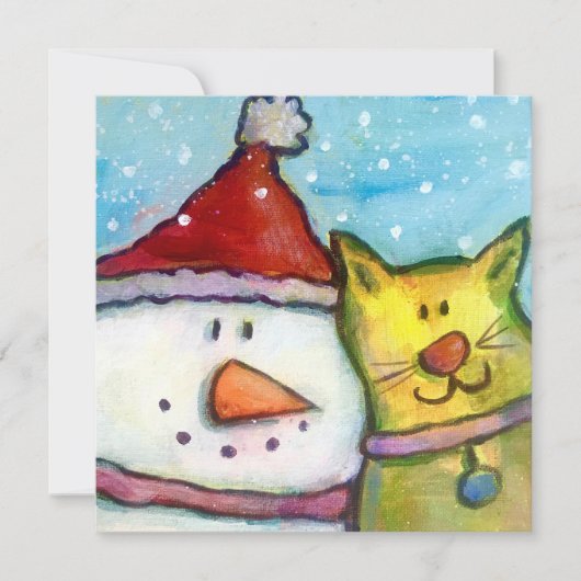 Snowman en Cat Holiday Card Feestdagenkaart (Voorkant)