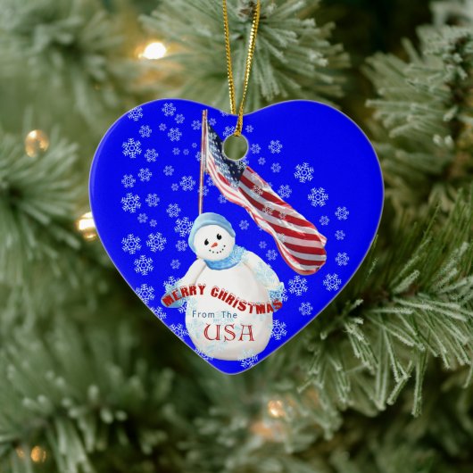 Snowman en de Amerikaanse vlag kerstversiering Keramisch Ornament (Boom)