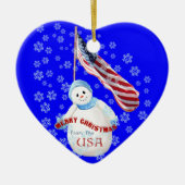 Snowman en de Amerikaanse vlag kerstversiering Keramisch Ornament (Voorkant)