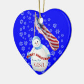 Snowman en de Amerikaanse vlag kerstversiering Keramisch Ornament (Links)
