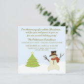 Snowman en de kerstpartij met bomen uitnodigen kaart (Staand voorkant)