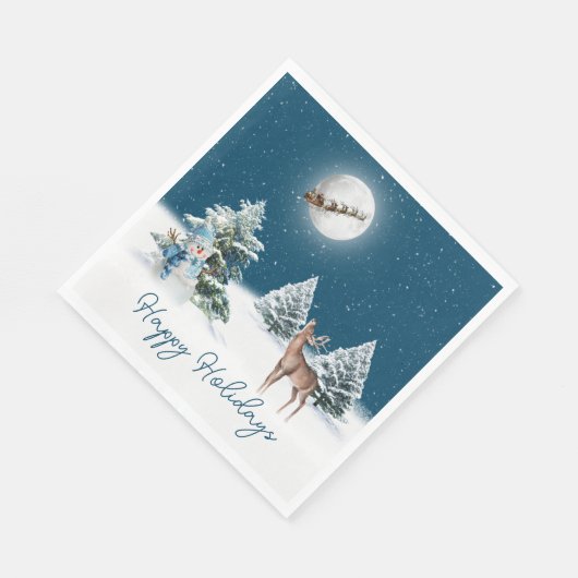 Snowman en Deer met Moon Servet (Hoek)