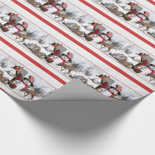 Snowman en Deer Winter Snow Wrapping Paper Cadeaupapier (Hoek)