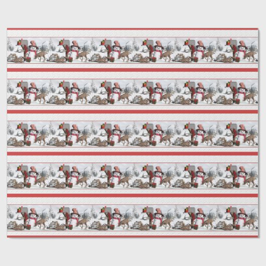 Snowman en Deer Winter Snow Wrapping Paper Cadeaupapier (Vlak)