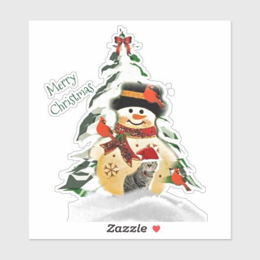 Snowman en Dierenvrienden met een kerstfeest Sticker (Vel)