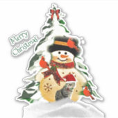 Snowman en Dierenvrienden met een kerstfeest Sticker (Voorkant)