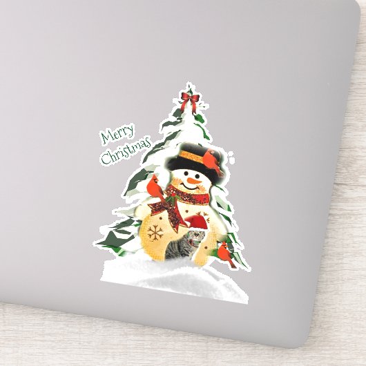 Snowman en Dierenvrienden met een kerstfeest Sticker (Detail)