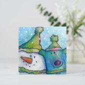 Snowman en Dog Flat Holiday Card Feestdagenkaart (Staand voorkant)