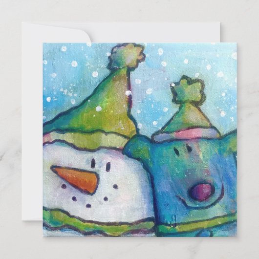 Snowman en Dog Flat Holiday Card Feestdagenkaart (Voorkant)