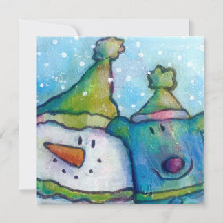 Snowman en Dog Flat Holiday Card Feestdagenkaart