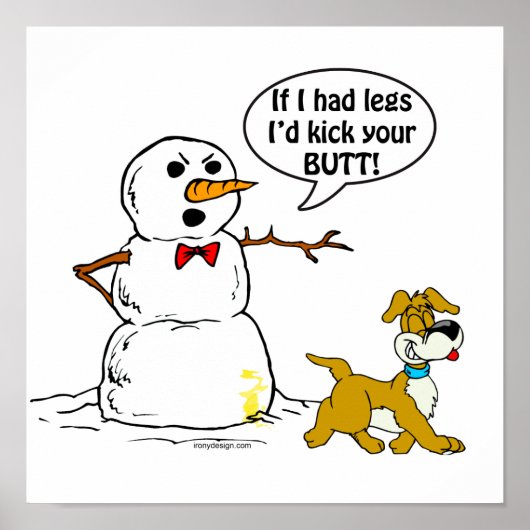 Snowman en Dog Funny Cartoon Poster (Voorkant)
