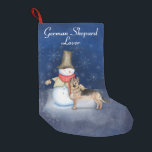 Snowman en Dog - German Shephard Lover Kleine Kerstsok<br><div class="desc">Sweet snowman en zijn trouwe vriend de Duitse sjephard,  chilline in de zachtjes vallende sneeuw.</div>