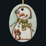 Snowman en Fox - Keramisch siermiddel Keramisch Ornament<br><div class="desc">Awww. Friendship.   Kunstwerk van Diane Duda (dat ben ik) getiteld "Fox and Friend".</div>