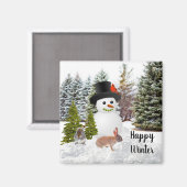 Snowman en Friends Happy Winter Season Fridge Magneet (Voorkant / Achterkant)