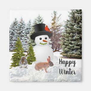 Snowman en Friends Happy Winter Season Fridge Magneet