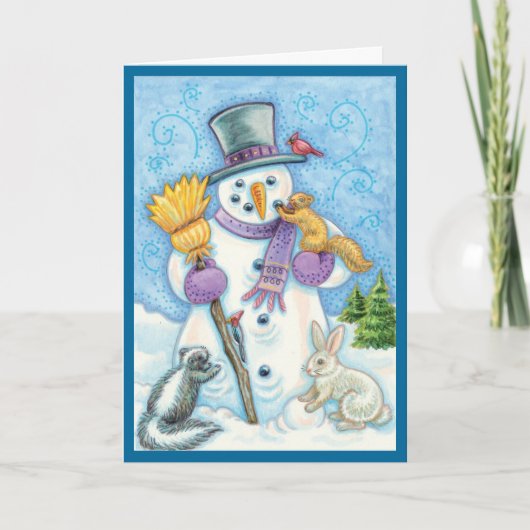 Snowman en Friends Retro-kerstkaart Feestdagen Kaart (Voorkant)
