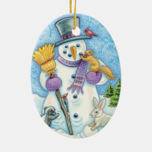Snowman en Friends Retro Kerstmis Keramisch Ornament (Achterkant)