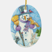 Snowman en Friends Retro Kerstmis Keramisch Ornament (Voorkant)