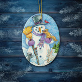 Snowman en Friends Retro Kerstmis Keramisch Ornament