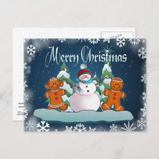 SNOWMAN EN GINGERBREAD KIND VAN SHARON SHARPE BRIEFKAART (Voorkant / Achterkant)