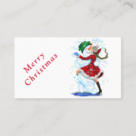 Snowman en Girl Dansende KerstVisitekaartje Visitekaartje (Achterkant)