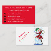 Snowman en Girl Dansende KerstVisitekaartje Visitekaartje (Voorkant / Achterkant)