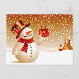 Snowman en Golden Stars Briefkaart