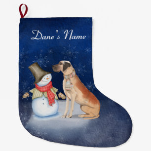 Snowman en hond-Grote Dane Grote Kerstmis Stockin Kerstsok