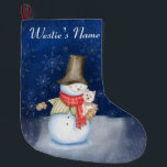 Snowman en hond-Westie Grote Kerstsok<br><div class="desc">Sweet Kerstmis voor je bont baby met een schattige sneeuwman met je hondenras In de licht vallende sneeuw. Maak je geen zorgen over moeders en vaders,  hij heeft een sjaal voor warmte.</div>