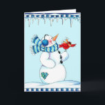 Snowman en Kardinaal Feestdagen Kaart<br><div class="desc">Sneeuwman en kardinaal wenskaart. Pas aan om je eigen bericht toe te voegen.</div>