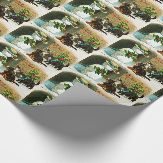 Snowman en kattenfeest met kerstcadeautjes cadeaupapier (Hoek)